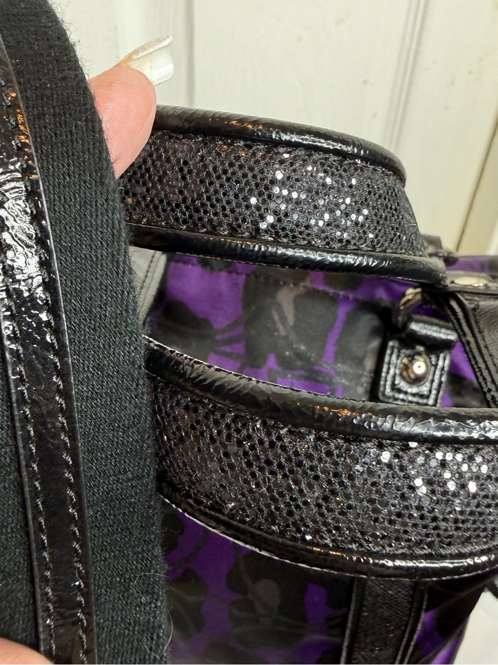 COACH POPPY OCELOT PURPLE DAISY GLAM GLITTER TOTE BAG - Picture 14 of 16